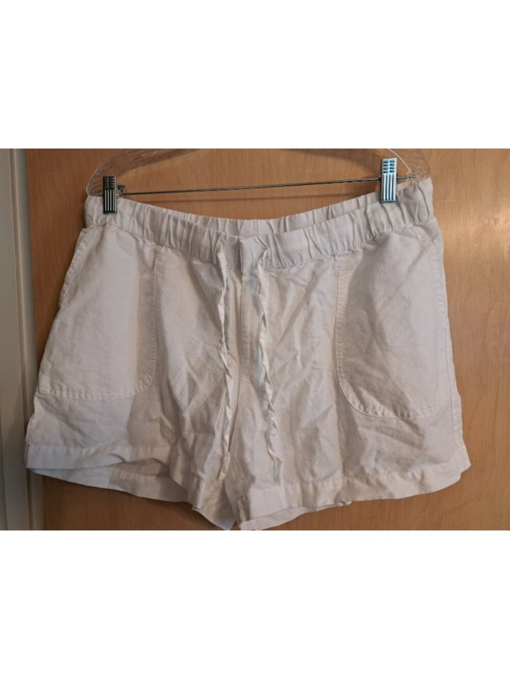 Liz Claiborne Shorts Womens White Large Linen Cotton Stretch Waist Drawstring